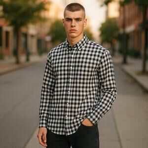 Ralph Lauren Men’s Black White Check Long Sleeve Button Down    XXL